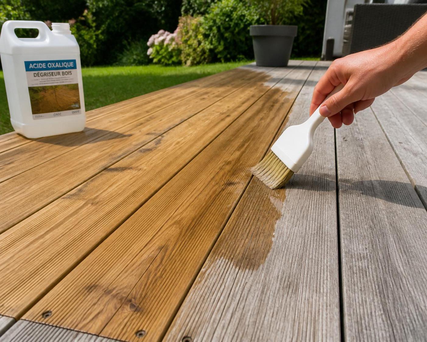 Acide oxalique bois : raviver le bois grisé de sa terrasse sans produits chimiques lourds 2 découvrez comment raviver le bois grisé de votre terrasse avec de l'acide oxalique, une solution efficace et naturelle, sans recours aux produits chimiques lourds.