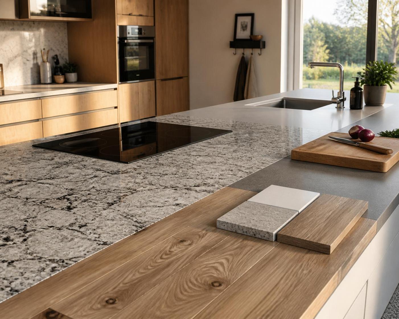 Plan de travail en cuisine : Quel matériau choisir entre granit, quartz et bois ? 2 découvrez les avantages et inconvénients des plans de travail en granit, quartz et bois pour bien choisir le matériau idéal pour votre cuisine.