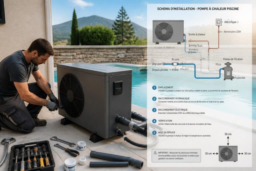 découvrez notre guide complet pour installer vous-même une pompe à chaleur pour piscine, avec un schéma explicatif et des étapes détaillées pour un montage facile et efficace.