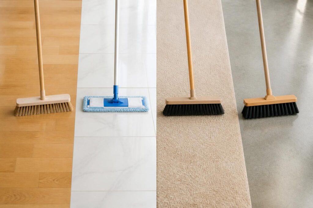découvrez quel type de balai est idéal pour chaque revêtement de sol afin d'assurer un nettoyage efficace et préserver la qualité de vos surfaces.